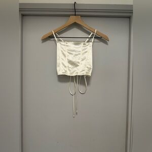 H&M Ivory Satin Corset Crop Top with Tie Straps